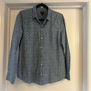 J. Crew - Printed Chambray Button-Up Shirt - blue - size M